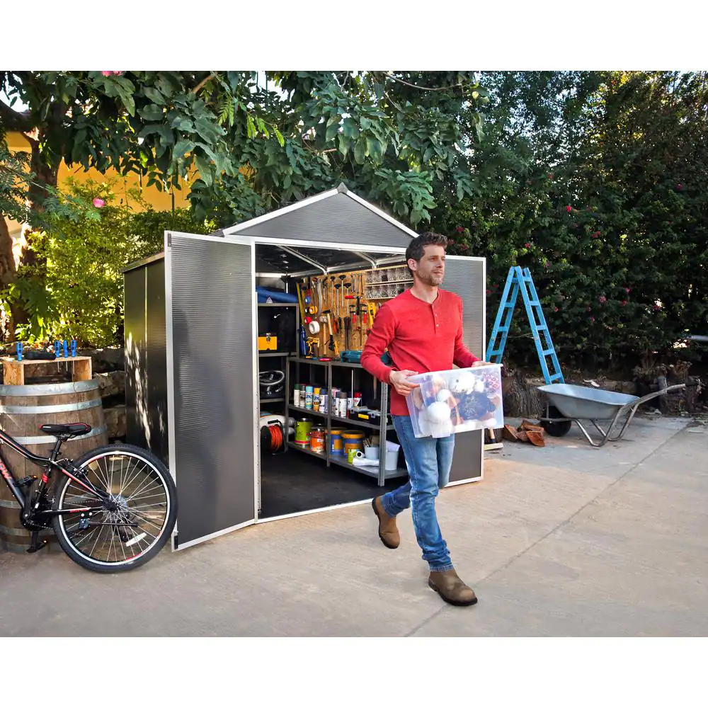 CANOPIA by PALRAM Rubicon 6 ft. x 8 ft. Dark Gray Plastic Garden Storage Shed 45.6 sq. ft.