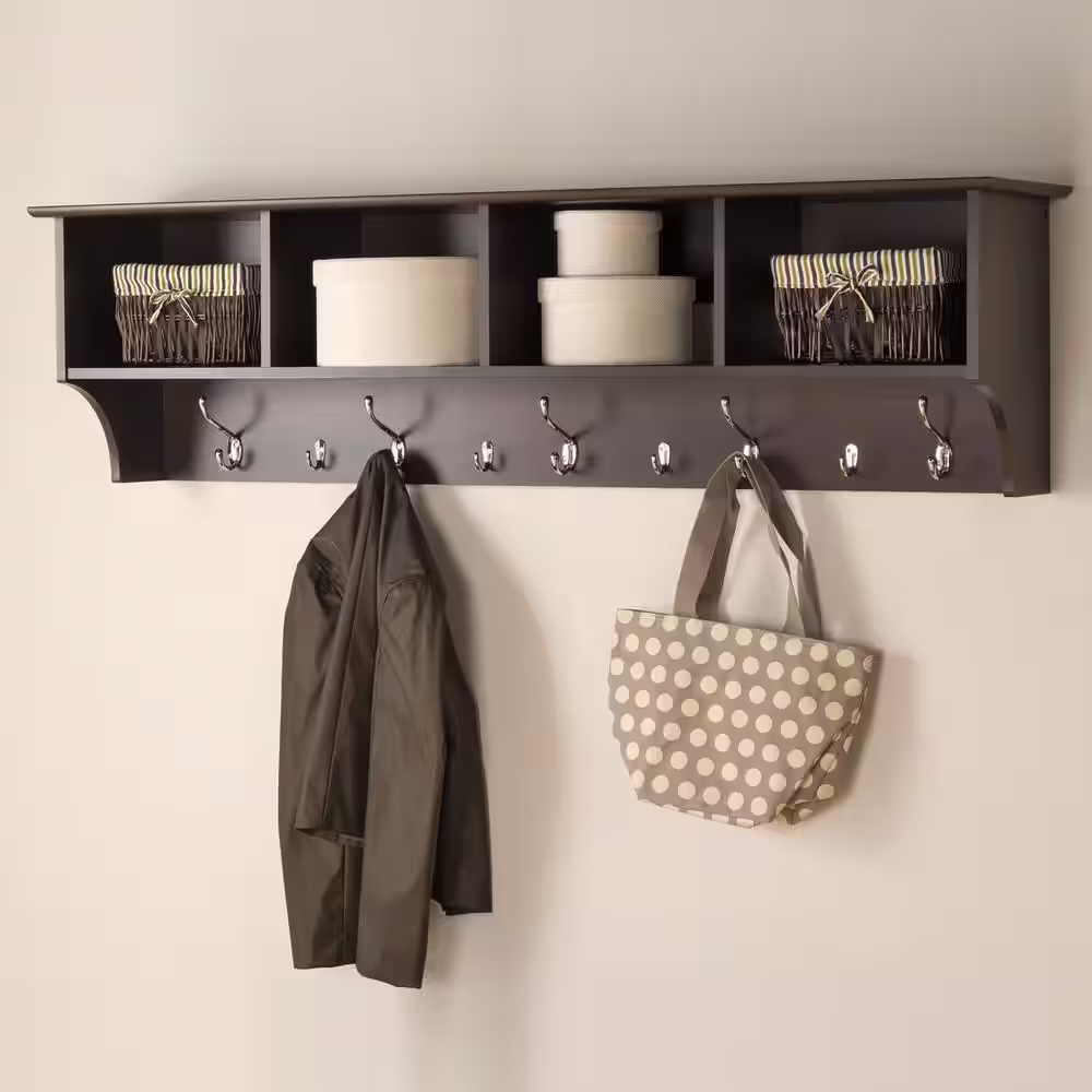 Prepac 60 in. Wall-Mounted Coat Rack in Espresso