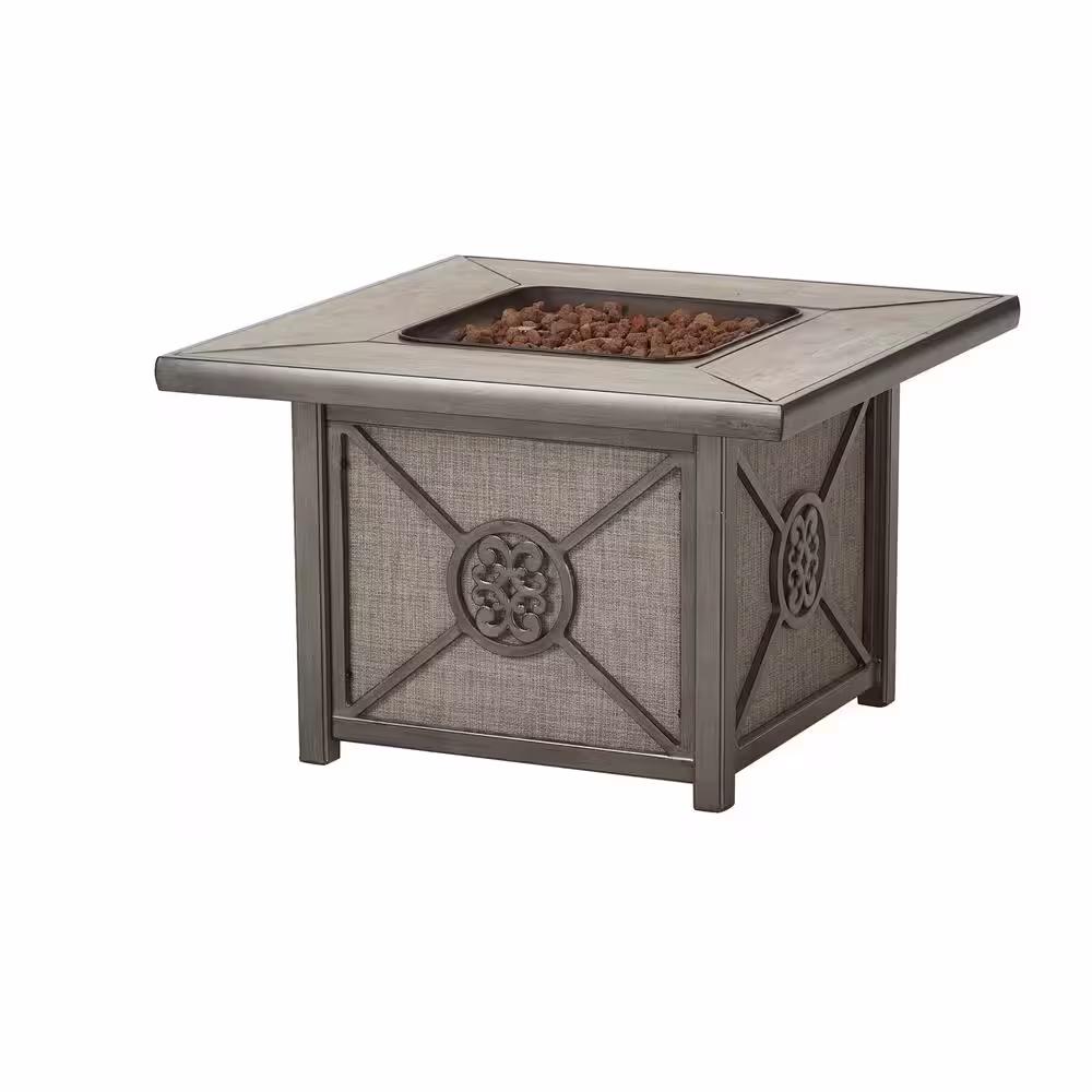 Home Decorators Collection Wilshire Estates 1-Piece Aluminum Tile Top Outdoor Gas Firepit with Sunbrella Sling Fabric