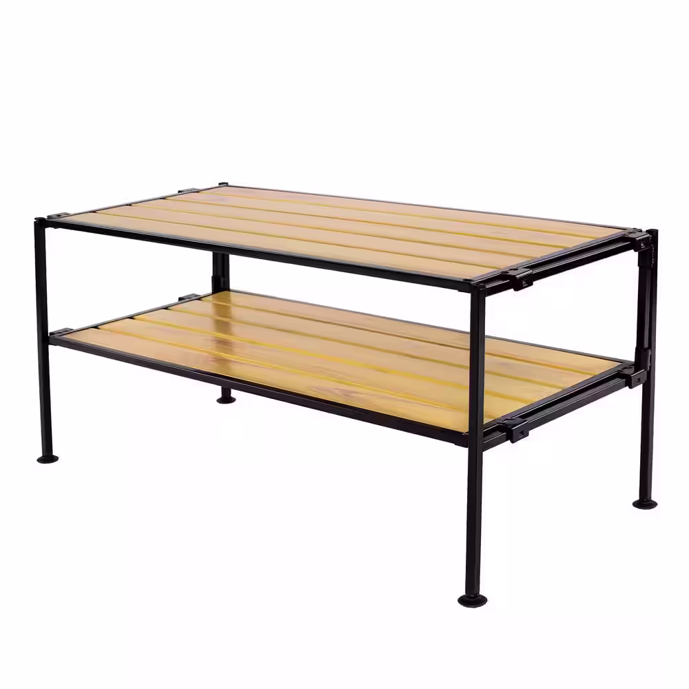 Seville Classics 12.5 in. H 6-Pair 2-Tier Countryside Aspen Woodgrain Resin Slat Iron Shoe Rack