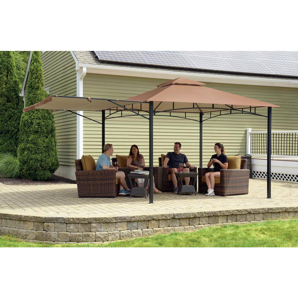 ShelterLogic 11 ft. D x 11 ft. W Redwood High-Quality Steel Gazebo in Bronze with Water-Resistant Cover and Seasonal Shade