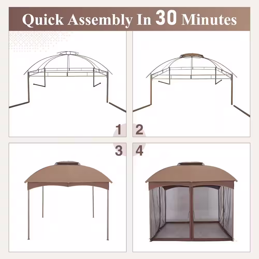PHI VILLA Replacement Canopy Outdoor Patio for 10 ft. x 12 ft. Gazebo with Mosquito Netting