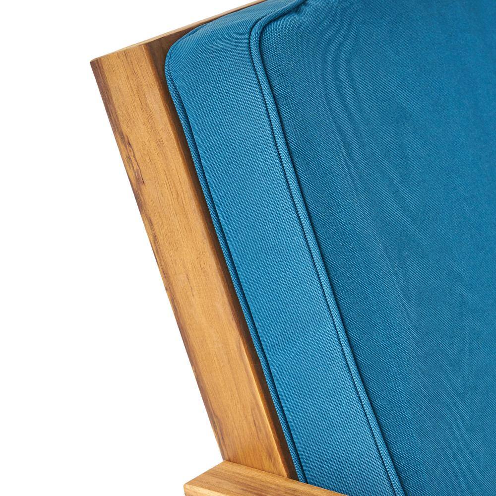 Noble House Leah Brown Patina 3-Piece Wood Patio Conversation Set with Dark Teal Cushions