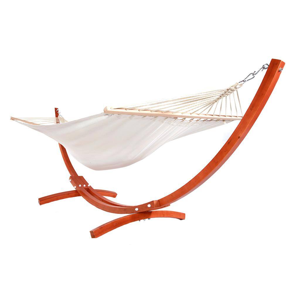 None 10.5 ft. Wooden Hammock Stand with Beige Double Hammock in Yellow Amber