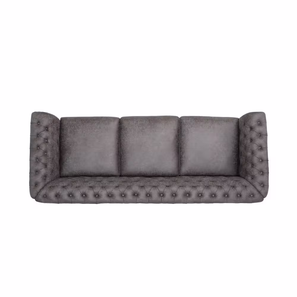 Noble House Somerville 84.5 in. Slate Solid Microfiber 3-Seats Cheserfield Sofa with Removable Cushions