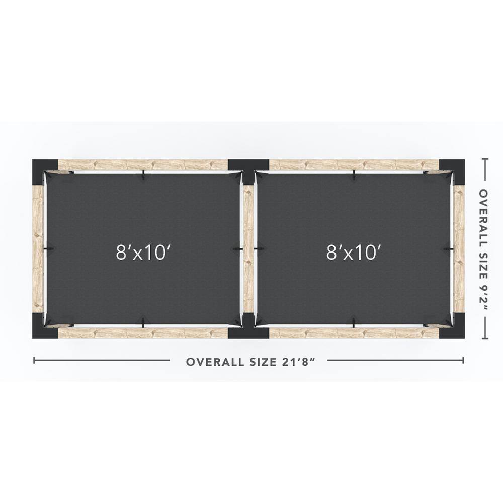 TOJA GRID 8 ft. L x 20 ft. W Double Pergola Kit with 2 Crimson Shade Sails, for 6x6 Wood