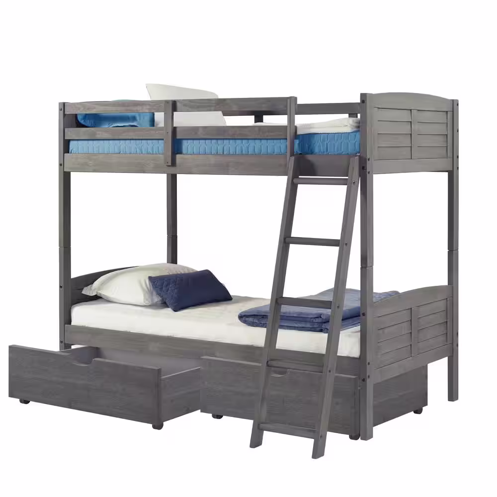 Donco Kids Antique Grey Twin Louver Bunk Bed With Dual Under Bed Drawers