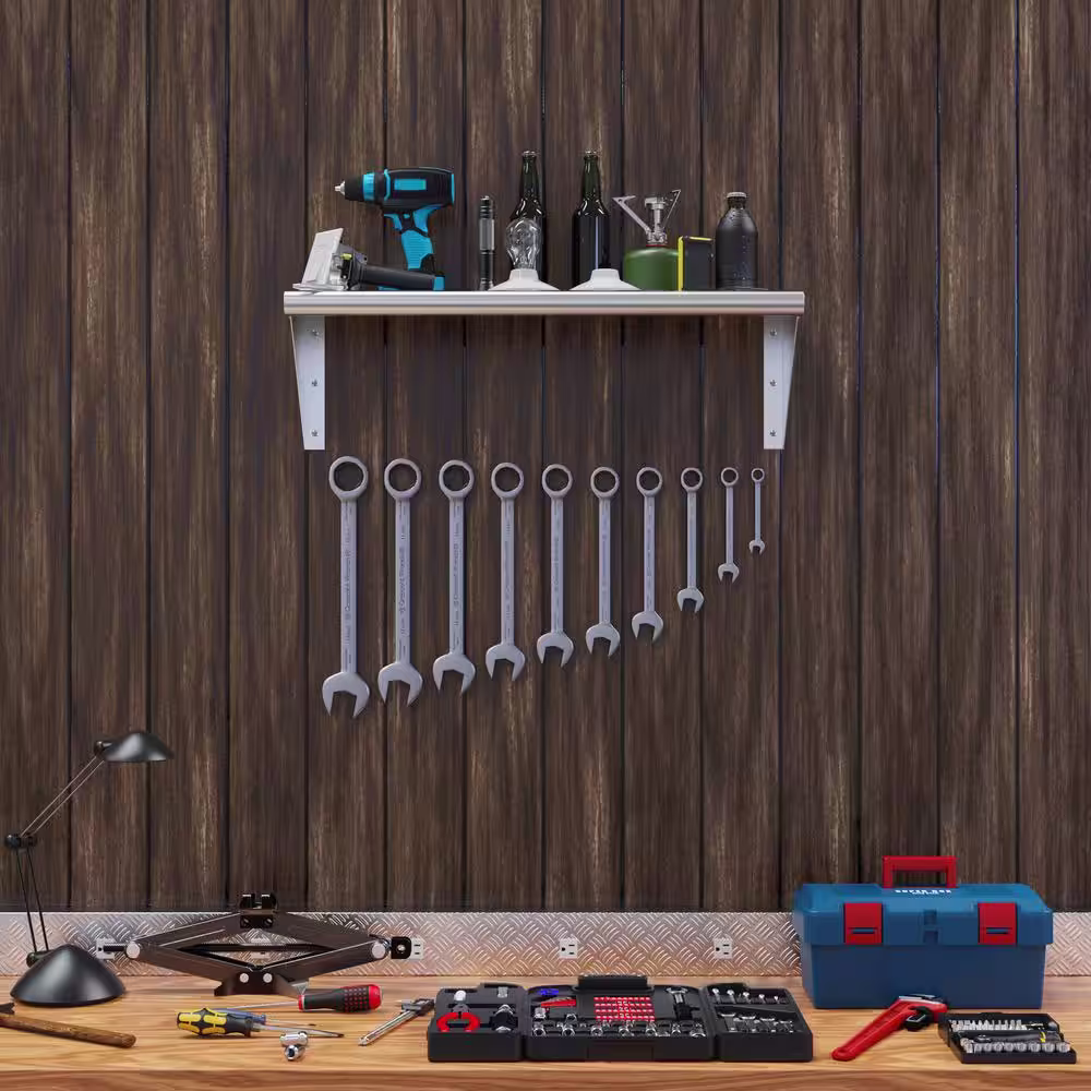 None 12 in. x 30 in. Stainless Steel Wall Shelf. Kitchen, Restaurant, Garage, Laundry Metal Shelf with Brackets