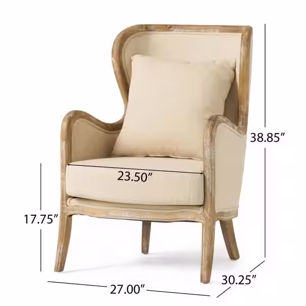 Noble House Crenshaw Beige Fabric Wing Chair