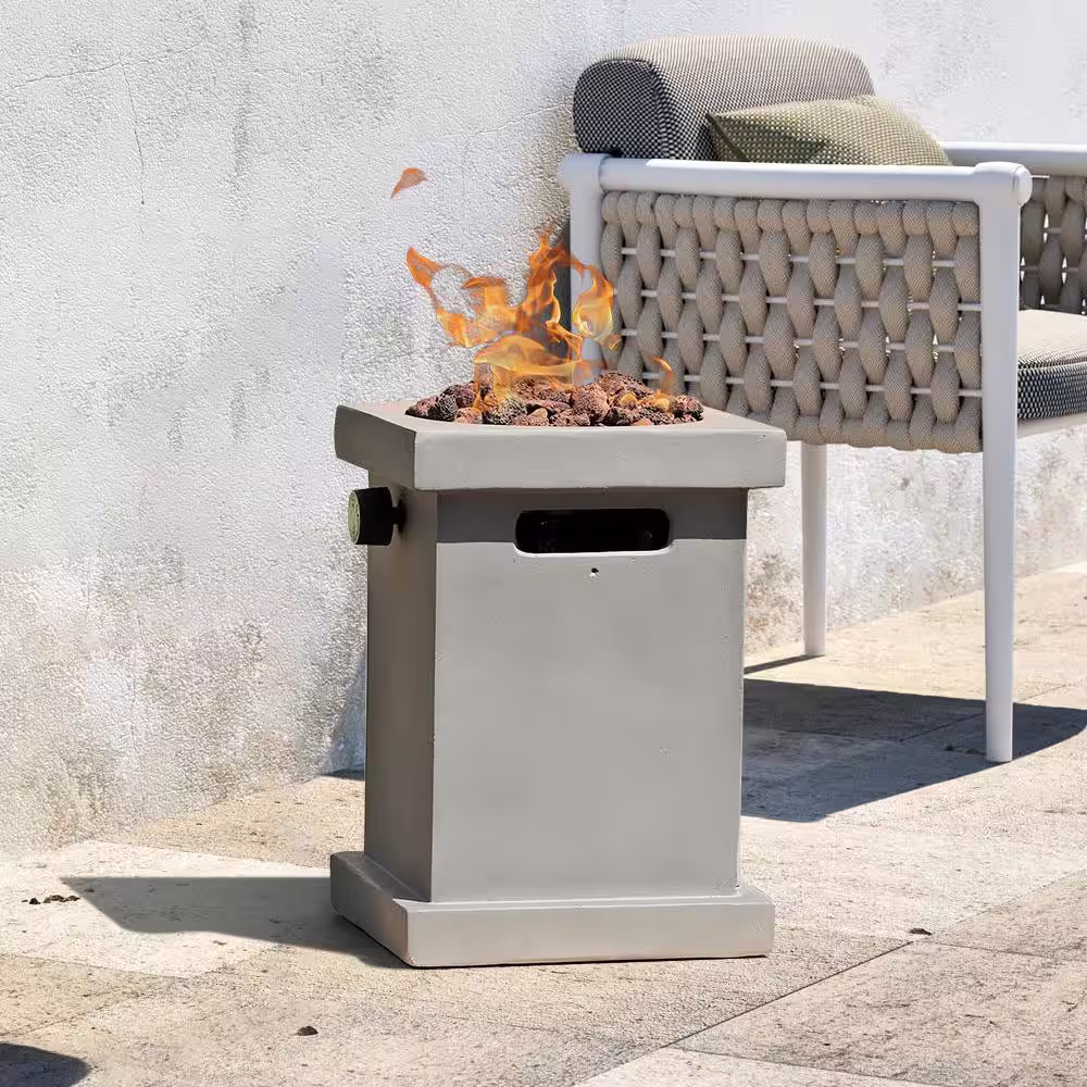 None 10 in. Patiorama Outdoor Square Concrete Gas Propane Fire Pit, Grey Portable Tabletop