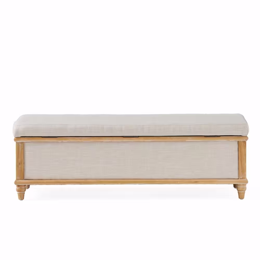 Noble House Abilene Raw White Fabric Storage Bench