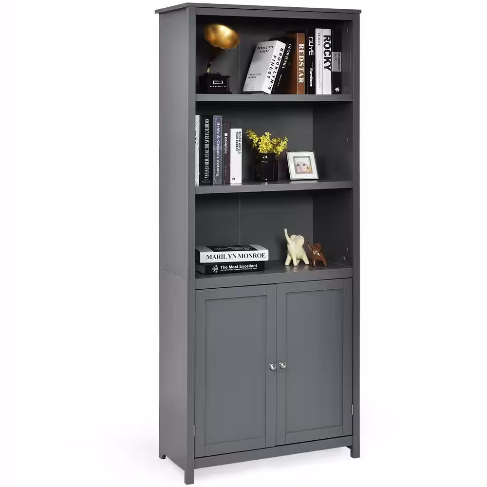Costway Gray Rolling 3-Tier MDF Shelving Unit (in. 14 W x 72 in. H x 29 in. D)