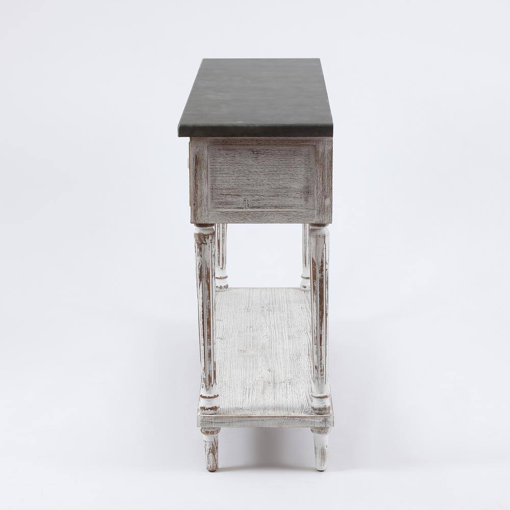 LuxenHome Farmhouse 48 in. White/Dark Gray Standard Rectangle Wood Console Table with Drawers