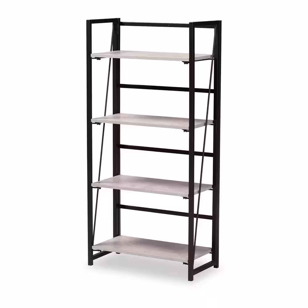 Baxton Studio Lakota Light Grey and Black 4-Tier Metal Shelving Unit (23.6 in. W x 49.2 in. H x 11.8 in. D)