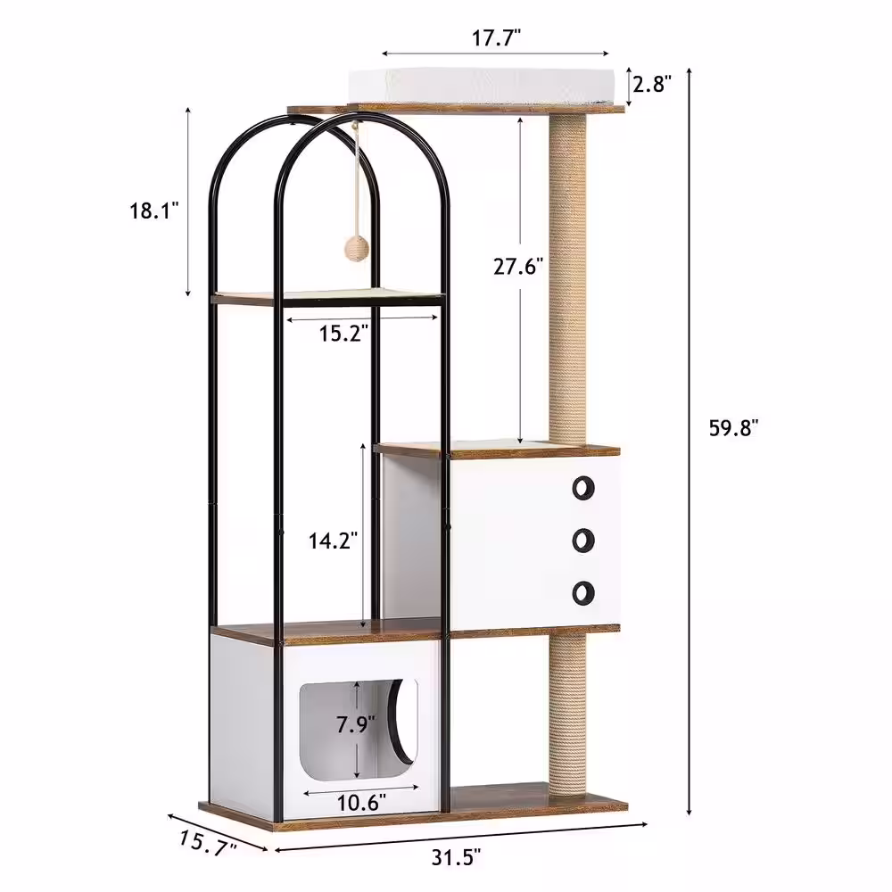 None Cat Tree Tower Cat Tower House with Scratcher Post Cat Tree Condo with Scratching Pads Cat Furniture with Resting Bed