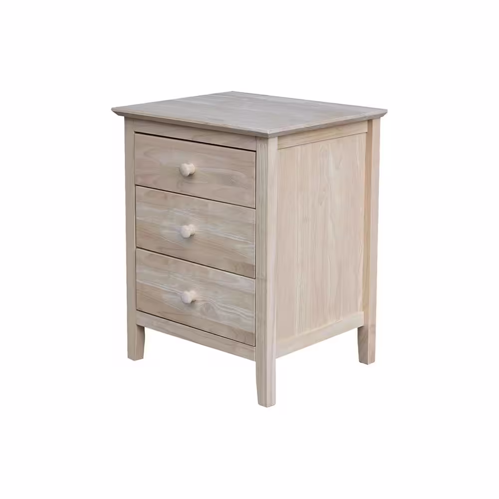 International Concepts Unfinished Solid Wood 3-Drawer Nightstand
