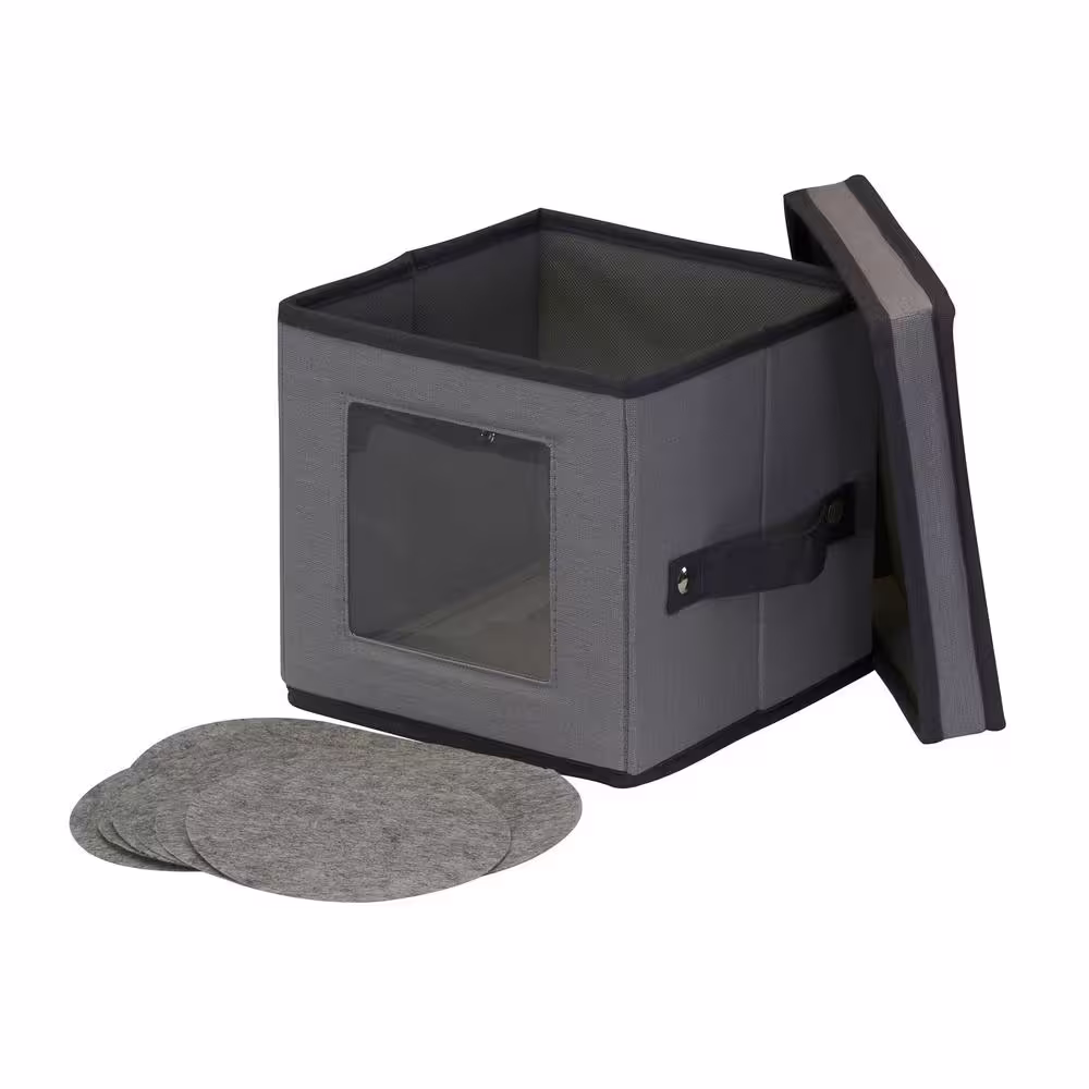 HOUSEHOLD ESSENTIALS China Plate Storage Box Holds 12 Dessert Plates or Bowls in Gray