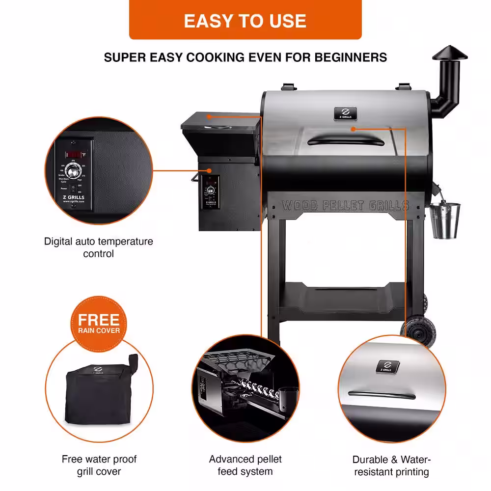 Z GRILLS 694 sq. in. Wood Pellet Grill and Smoker PID, Stainless Steel