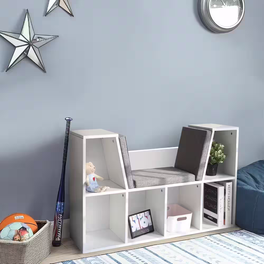VEIKOUS Kids Furniture Child Storage Cabinet Open Bookcase Reading Nook with Cushions