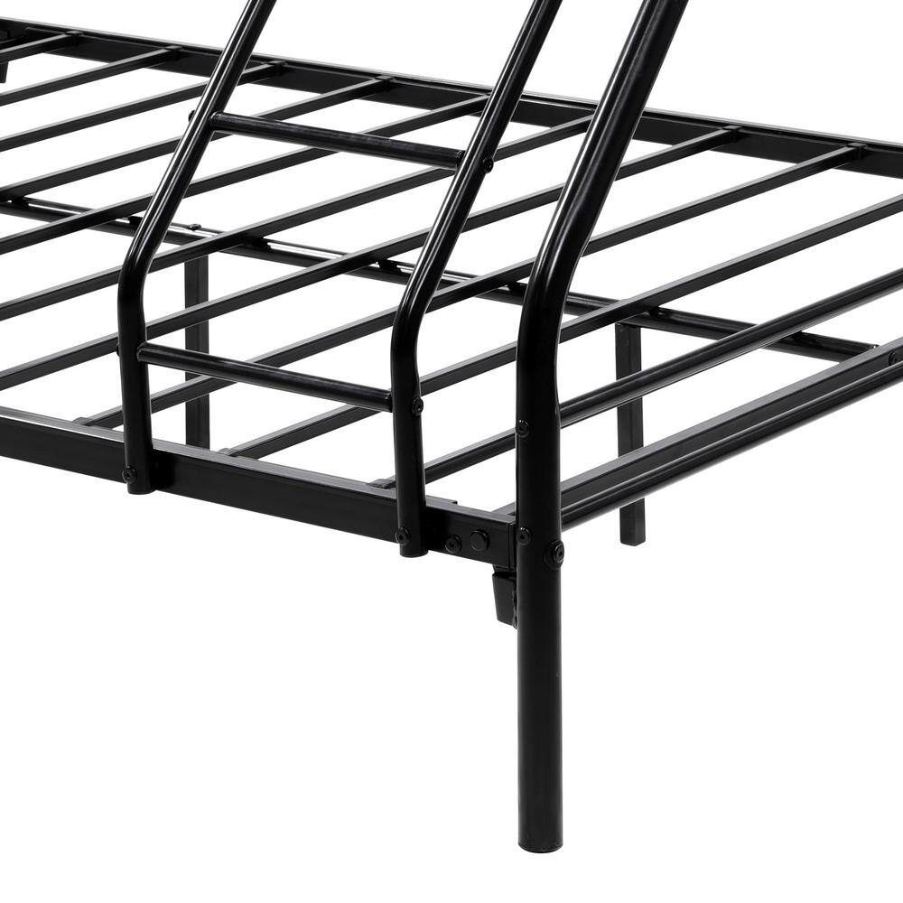 wetiny Black Heavy Duty Twin-Over-Full Metal Bunk Bed, Easy Assembly with Enhanced Upper-Level Guardrail