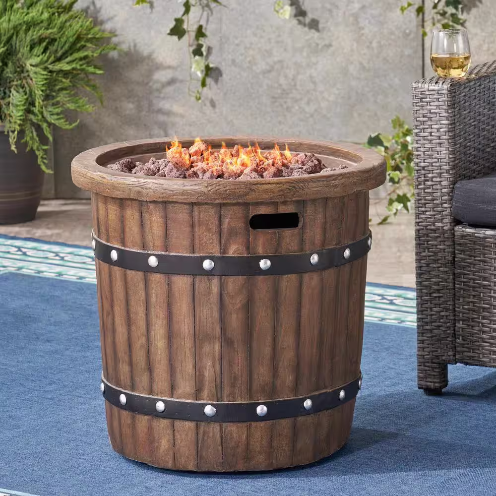 Noble House Quincy 25 in. x 24 in. Circular MGO Propane Fire Pit in Dark Brown