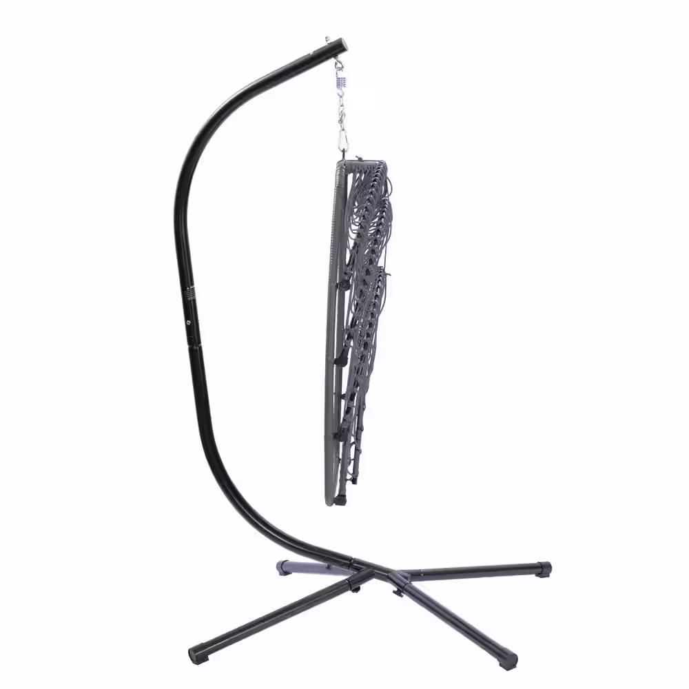 None 3.5 ft. Folding Hanging Chair Rattan Swing Hammock With Cushion and Pillow in Grey