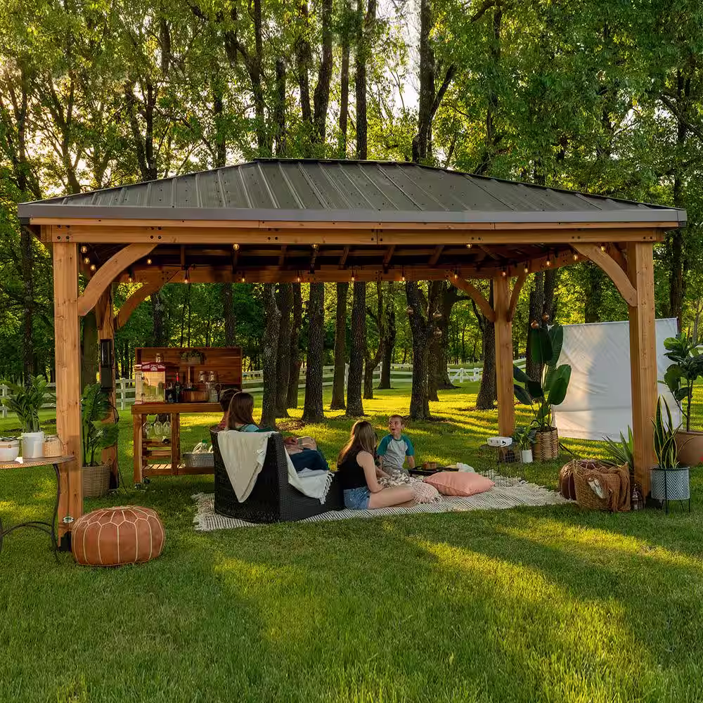 Backyard Discovery Barrington 14 ft. x 12 ft. Light Brown Wooden Gazebo with Hip Roof