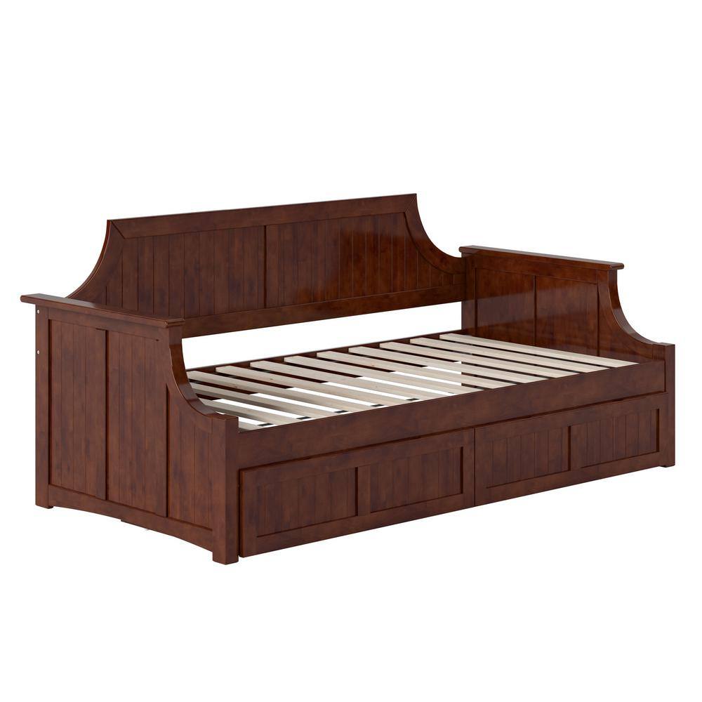 None Cambridge Walnut Twin Solid Wood Daybed with Set of 2-Bed Drawers