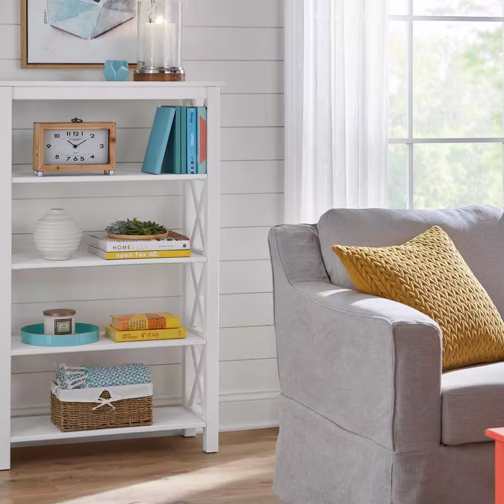 StyleWell 4-Shelf Unfinished Natural Pine Wood X-Cross Standard Bookcase (48 in. H)