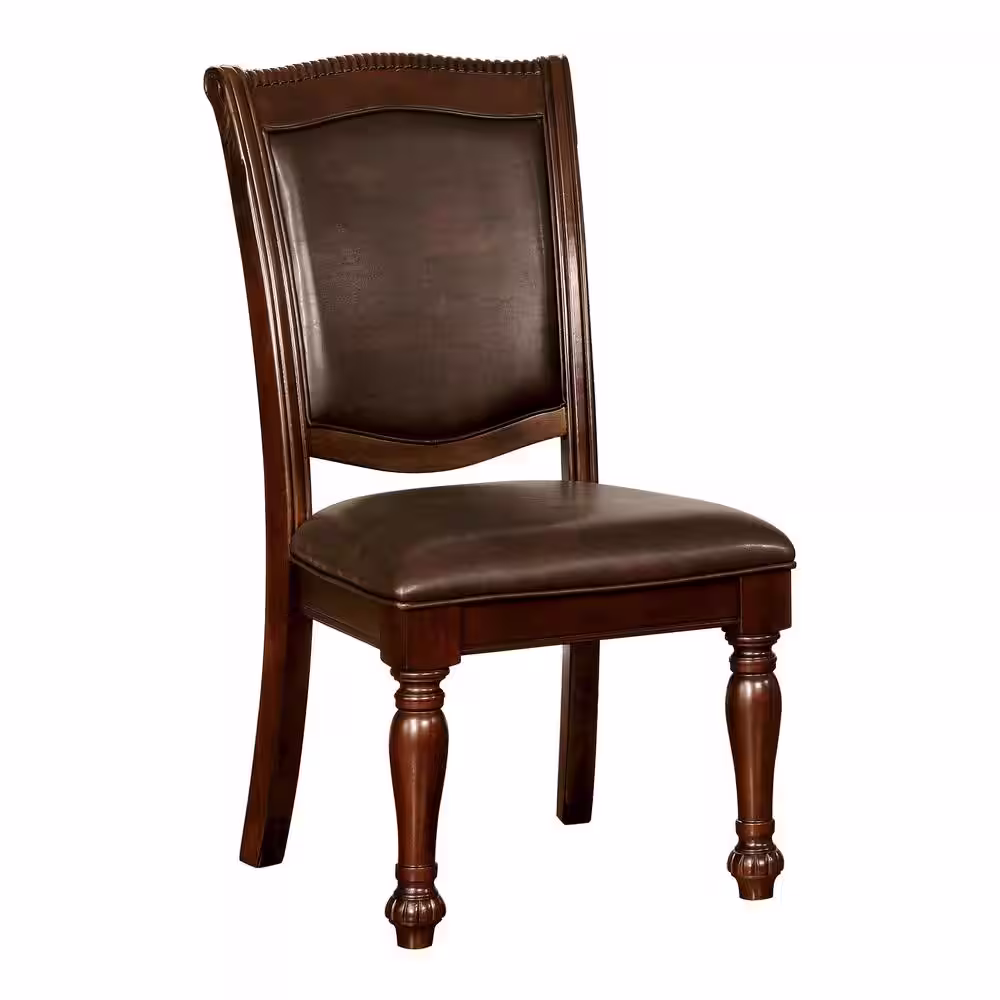 Furniture of America Pridore Brown Cherry Faux Leather Padded Dining Side Chair (Set of 2)