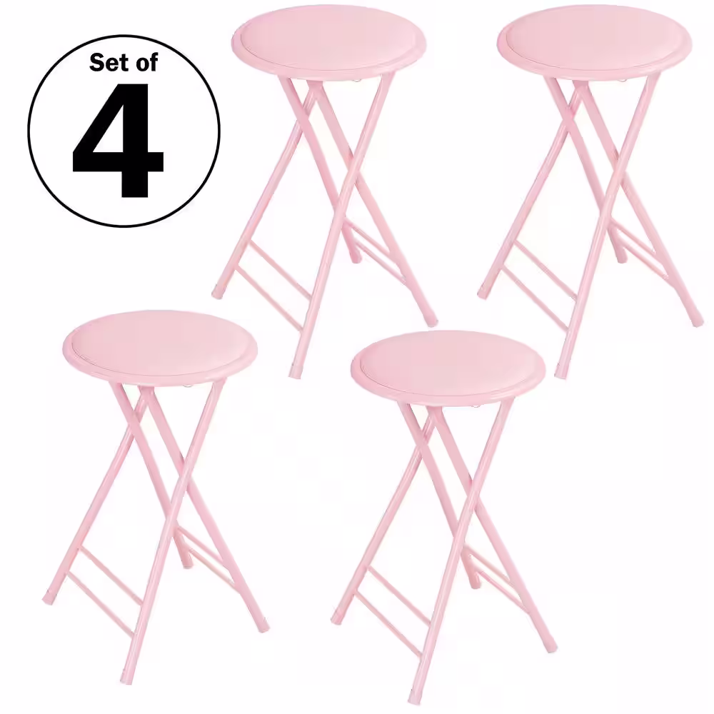 Trademark Home Pink Steel Padded Seats Folding Bar Stools 24 in. Set of 4