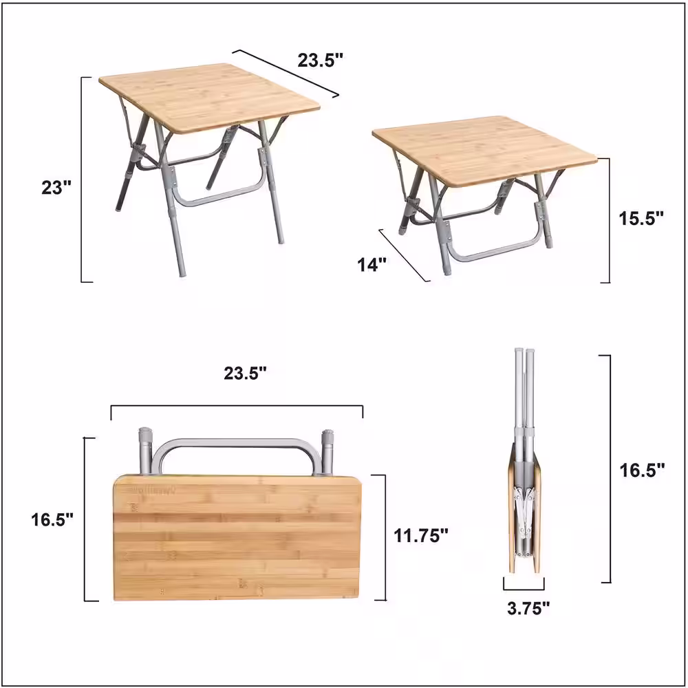 AmeriHome Natural Bamboo, Adjustable Height, 23.5 in. Wide, Folding Table