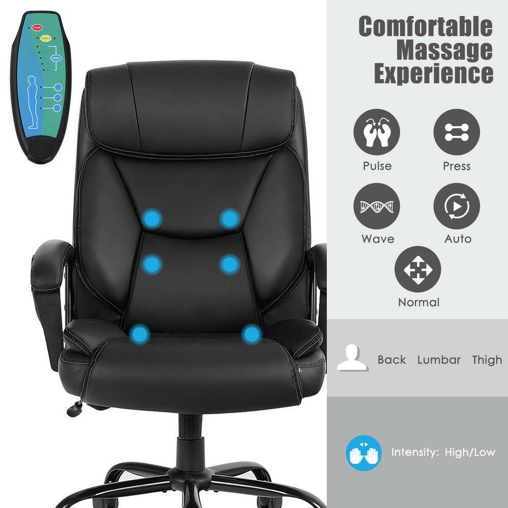 Costway 500 lb. Black Executive PU Leather Adjustable Height Computer Desk Chair Massage Office Chair
