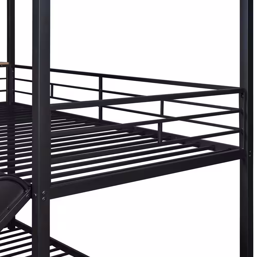 None Twin Metal Bunk Bed, Metal House bed with Slide Black with Black Slide