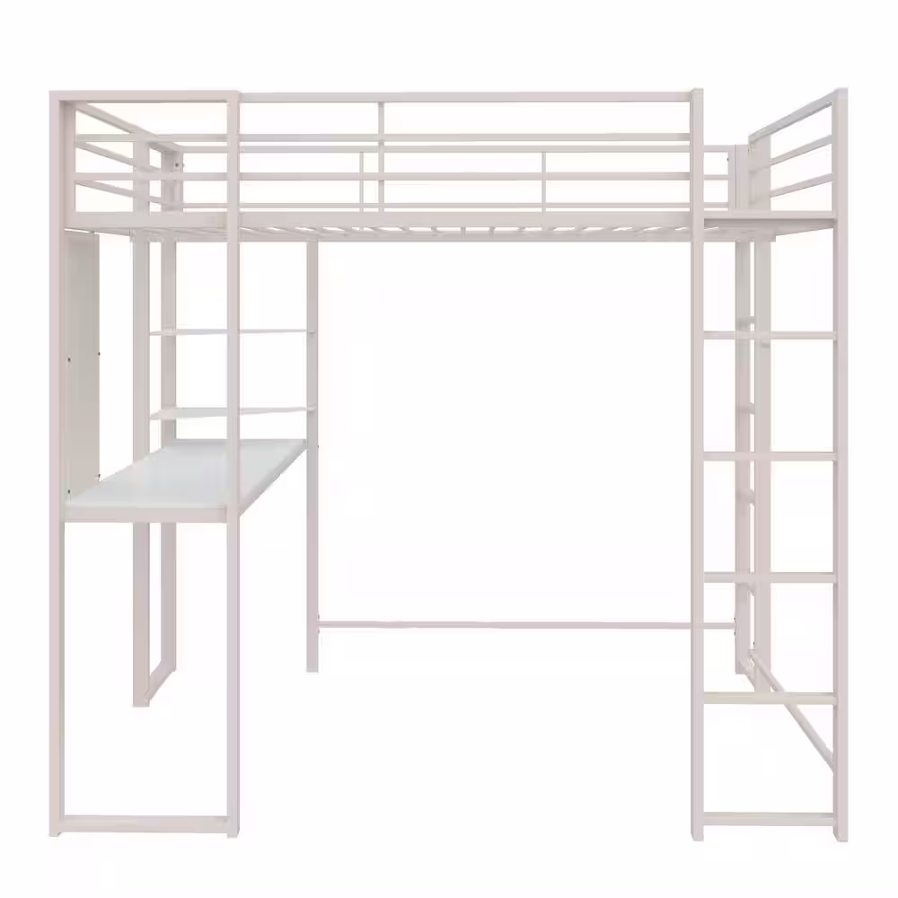 DHP Alana White Full Metal Loft Bed with Desk
