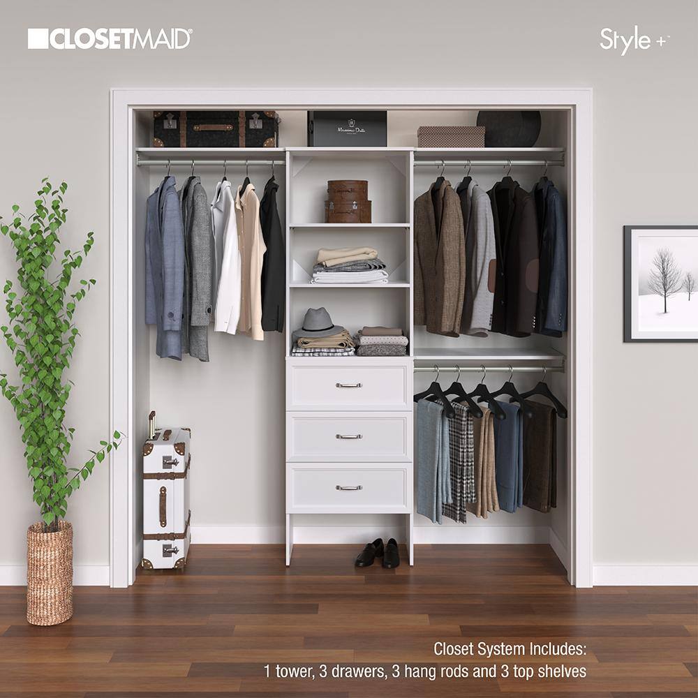 ClosetMaid Style+ 73.1 in W - 121.1 in W White Traditional Style Basic Plus Wood Closet System Kit