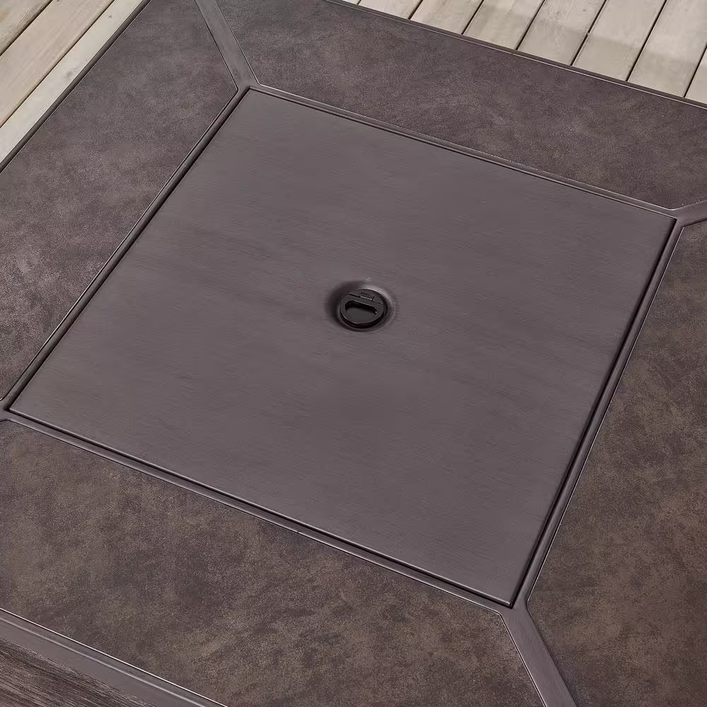 Hampton Bay Peyton 35 in. W x 24 in. H Square MGO Liquid Propane Fire Pit in Distressed Brown