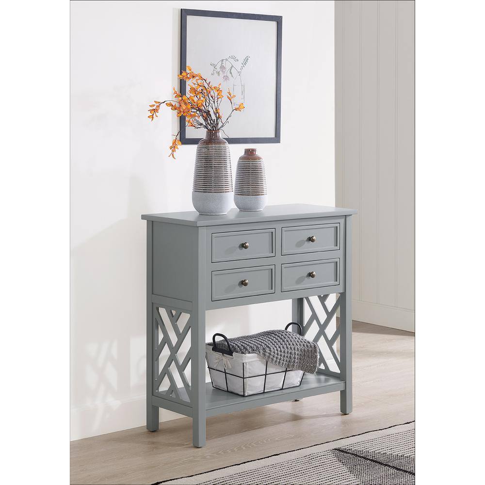 Alaterre Furniture Coventry 32 in. Gray Standard Rectangle Wood Console Table with 4-Drawers