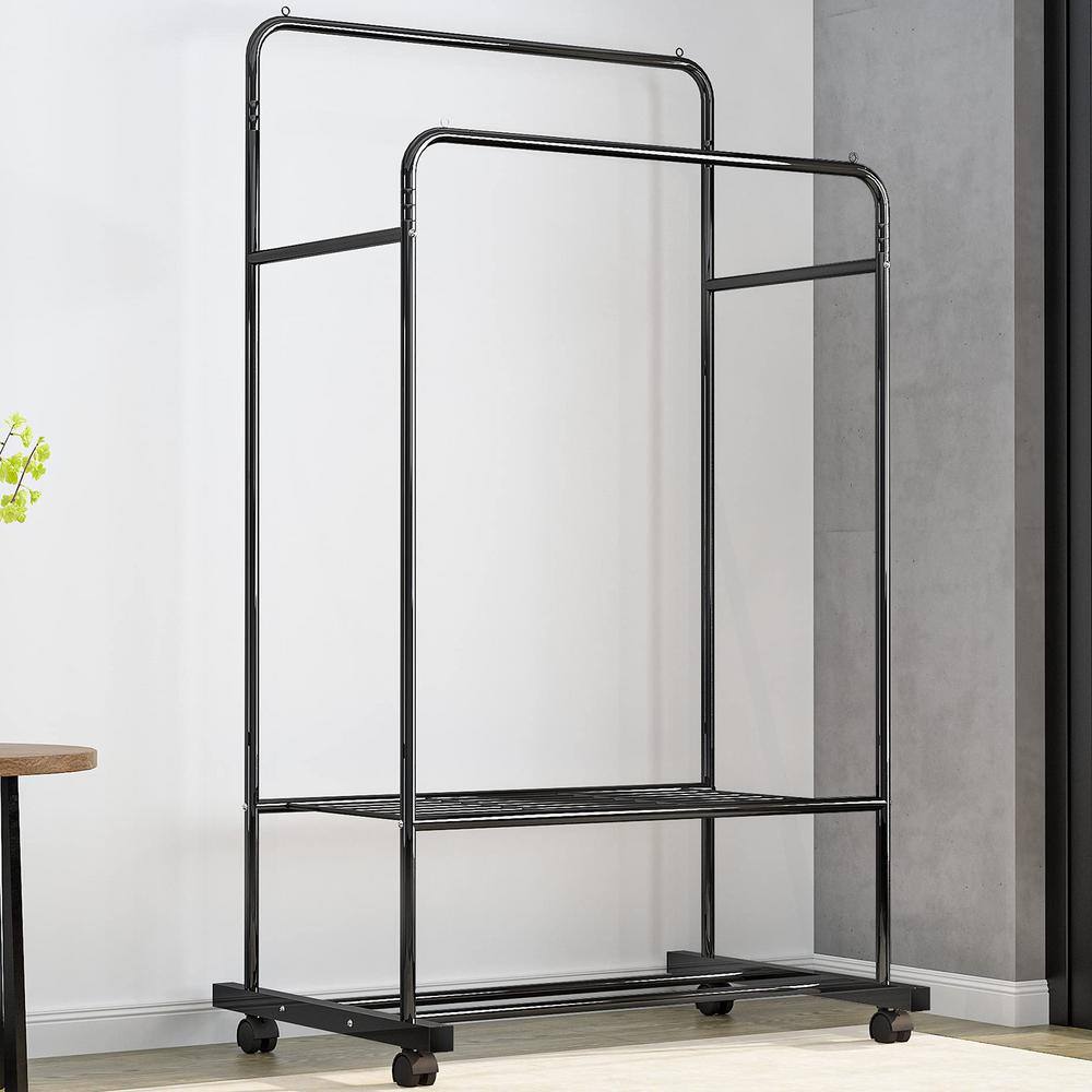 None Black Metal Garment Clothes Rack Double Rods 31.5 in. W x 63 in. H