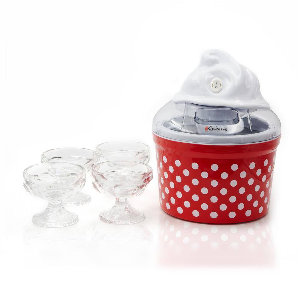 Euro Cuisine Electric 1.5 Qt. Ice Cream Maker with 4 Glass Cups Red