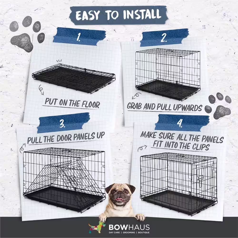 None 30 in. W Foldable Dog Crate Wire Metal Dog Kennel with Divider Panel, Leak-Proof Pan and Protecting Feet
