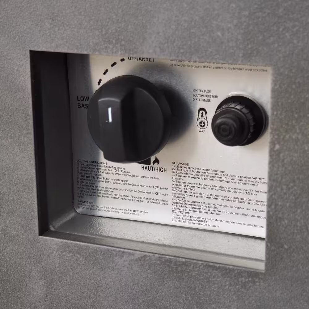 Noble House Wellington 33 in. x 24 in. Square Concrete Propane Fire Pit in Dark Grey