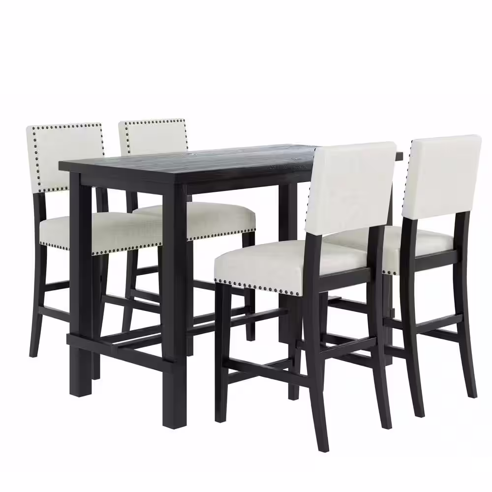 Harper & Bright Designs 5-Piece Espresso and Beige Wood Top Counter Height Dining Set
