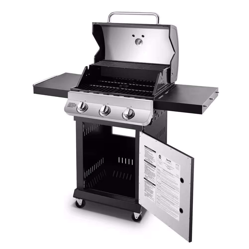 Dyna-Glo Premier 3-Burner Natural Gas Grill in Stainless Steel with Folding Side Tables