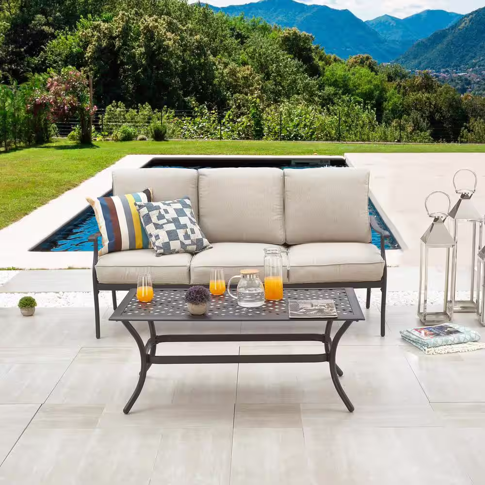 Patio Festival 2-Piece Metal Patio Deep Seating Set with Beige Cushions