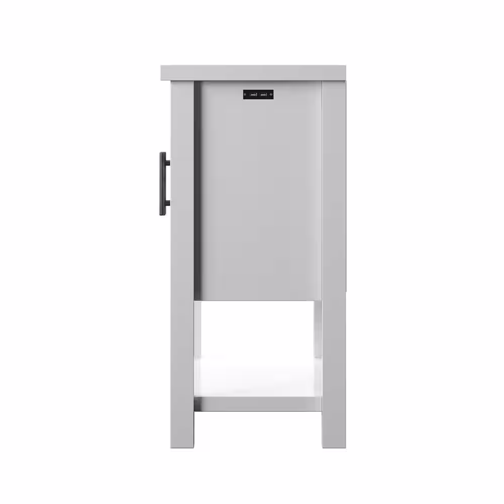 Twin Star Home 36 in. White Standard Rectangle Wood Console Table with Storage and USB Charging Ports