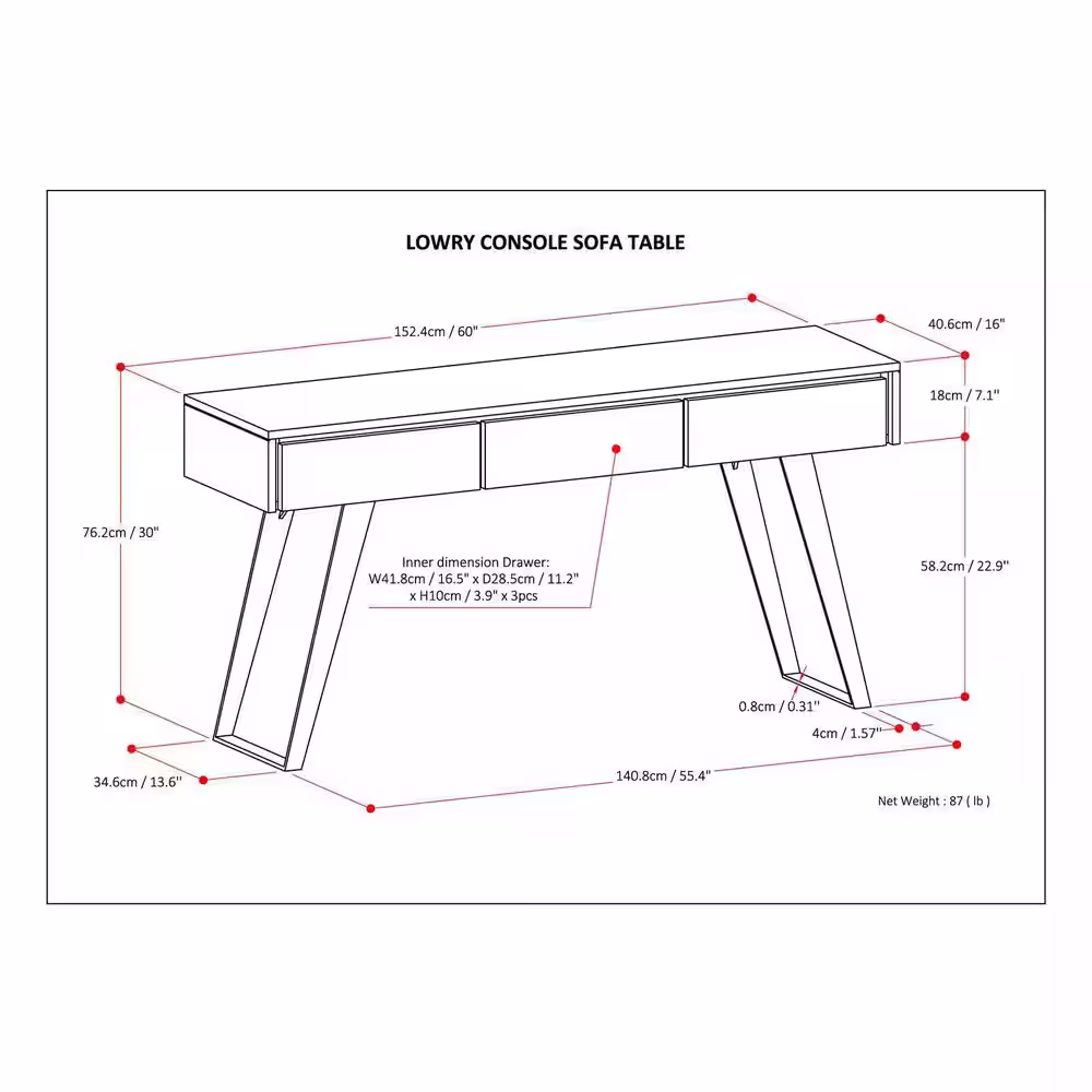 Simpli Home LowrySolidAcacia Wood,Metal 60 in.Wide Modern Industrial Console Sofa Table in Rustic Natural Aged Brown Rectangle