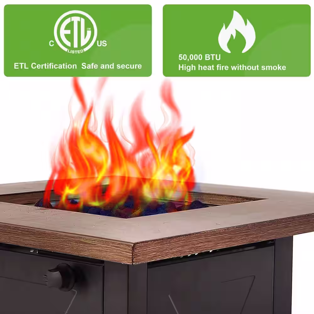 Legacy Heating 28 in. Square 50000 BTU Steel Propane Fire Pit Table in Wood Look