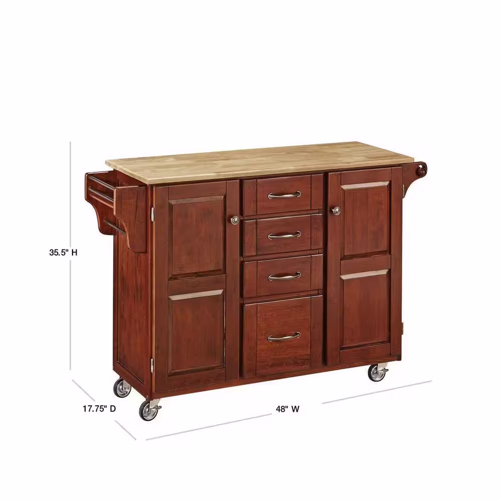 HOMESTYLES Create-a-Cart Cherry Kitchen Cart With Natural Wood Top