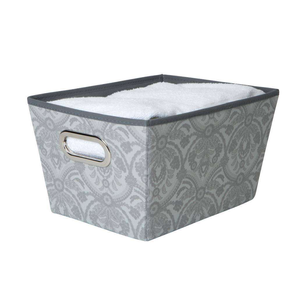 Laura Ashley 9 in. H x 10 in. W x 13 in. D Gray Fabric Cube Storage Bin